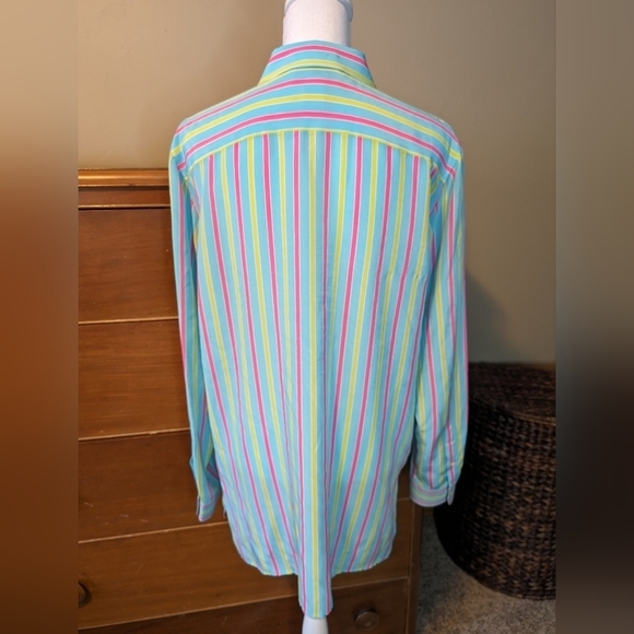 Evan Picone Retro NEON Stripe Oversized Button Down Blouse Size 12 - Picture 5 of 13